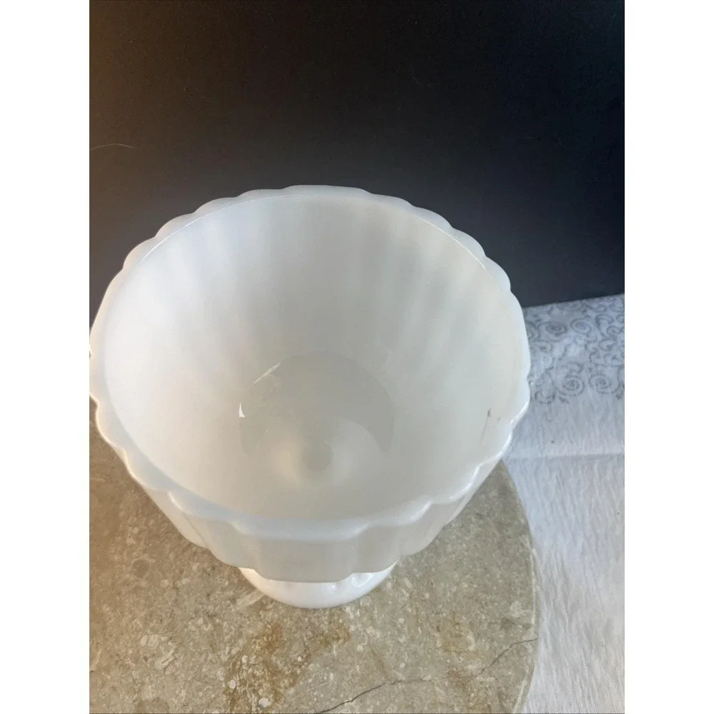 Vintage 1960's White Milk Glass 2pound  Ribbed Compote Pedestal Vase